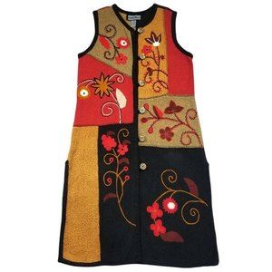 Indigo Moon Womens Long Vest Color Block Floral Cardigan Size S